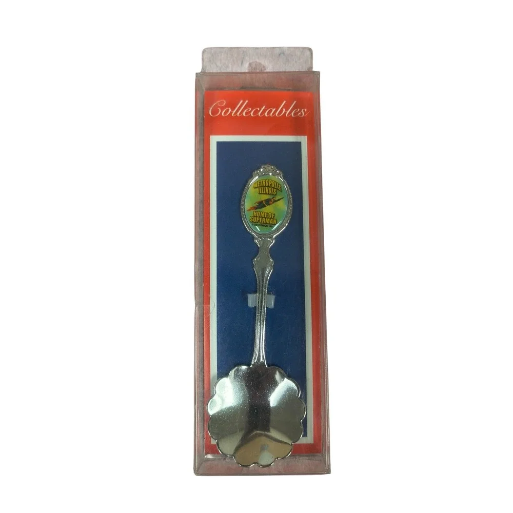 1991 Superman Souvenir Spoon Metropolis IL Illinois Home of Superman Silver Tone